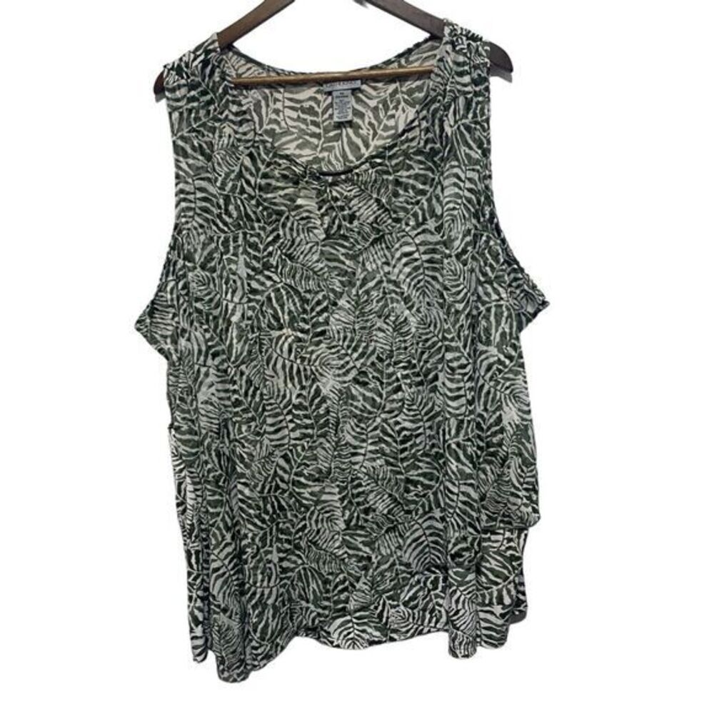 Catherines Blouse Womens‎ 5X Green Tank Sleeveless Layered Tropical Lightweight